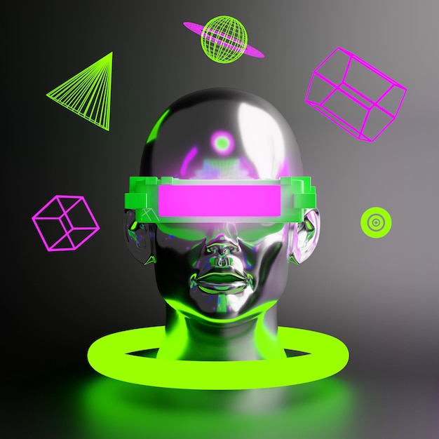 Metaverse vr juegos de simulación estilo cyberpunk robot digital ilustración 3d que representa la realidad virtual