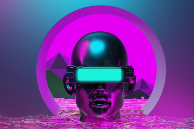 Metaverse vr juegos de simulación estilo cyberpunk robot digital ilustración 3d que representa la realidad virtual