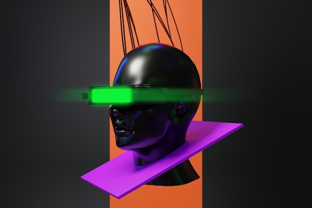 Metaverse vr juegos de simulación estilo cyberpunk robot digital ilustración 3d que representa la realidad virtual