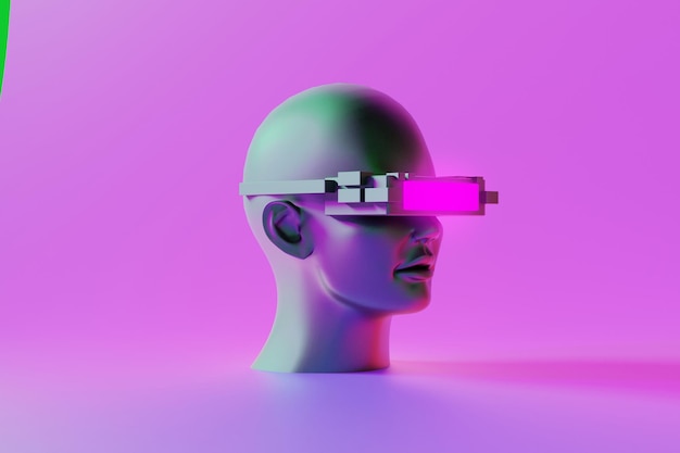 Metaverse vr juegos de simulación estilo cyberpunk robot digital ilustración 3d que representa la realidad virtual