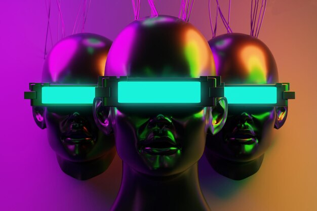 Metaverse vr juegos de simulación estilo cyberpunk robot digital ilustración 3d que representa la realidad virtual
