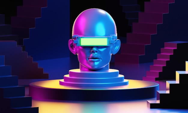 Metaverse vr juegos de simulación estilo cyberpunk robot digital ilustración 3d que representa la realidad virtual