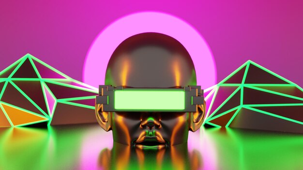 Metaverse vr juegos de simulación estilo cyberpunk robot digital ilustración 3d que representa la realidad virtual