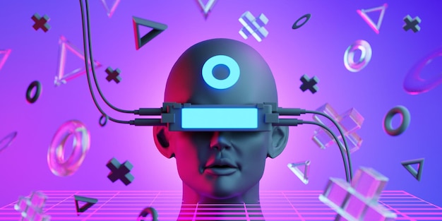 Metaverse vr juegos de simulación estilo cyberpunk robot digital ilustración 3d que representa la realidad virtual