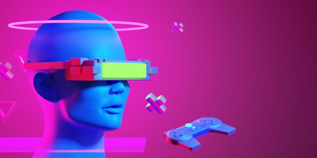 Metaverse vr juegos de simulación estilo cyberpunk robot digital ilustración 3d que representa la realidad virtual