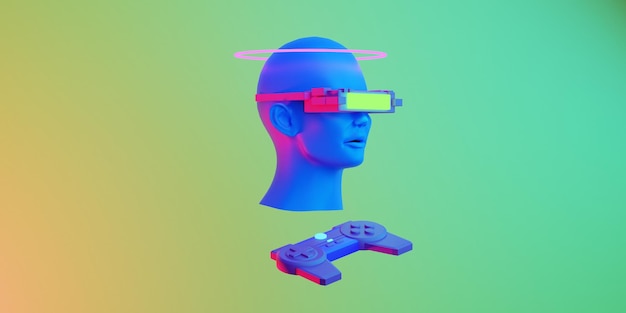 Metaverse vr juegos de simulación estilo cyberpunk robot digital ilustración 3d que representa la realidad virtual