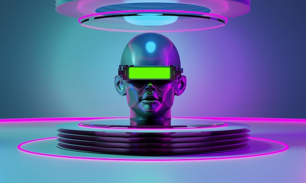 Metaverse vr juegos de simulación estilo cyberpunk robot digital ilustración 3d que representa la realidad virtual