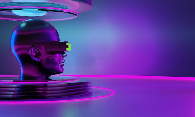 Metaverse vr juegos de simulación estilo cyberpunk robot digital ilustración 3d que representa la realidad virtual