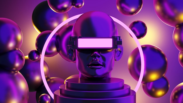 Metaverse vr juegos de simulación estilo cyberpunk robot digital ilustración 3d que representa la realidad virtual