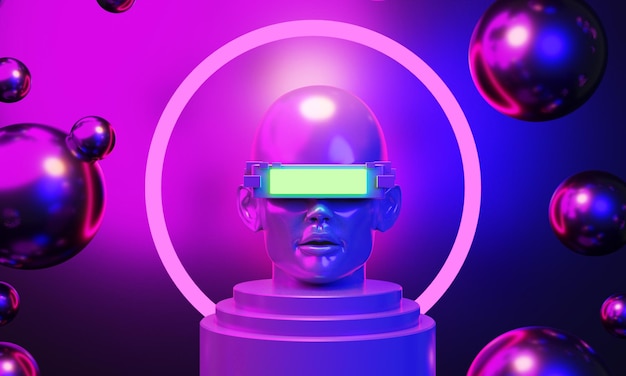 Metaverse vr juegos de simulación estilo cyberpunk robot digital ilustración 3d que representa la realidad virtual