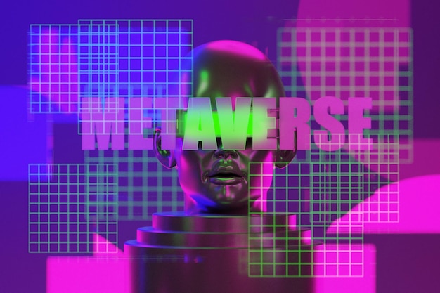 Metaverse vr juegos de simulación estilo cyberpunk robot digital ilustración 3d que representa la realidad virtual