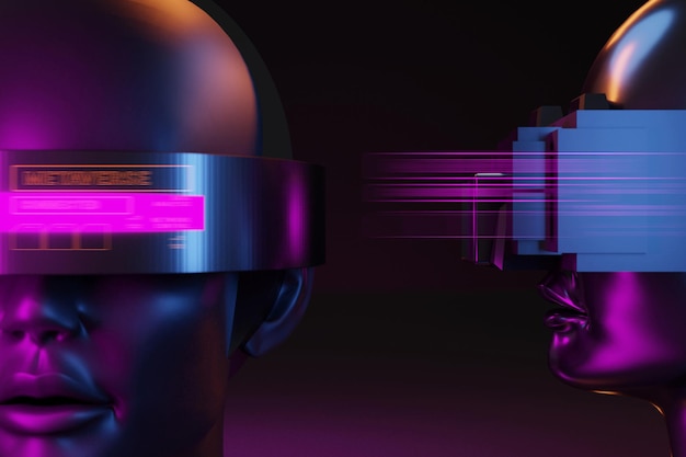 Metaverse vr mundo simulación juegos cyberpunk estilo robot digital ai 3d ilustración renderizado dispositivo de realidad virtual