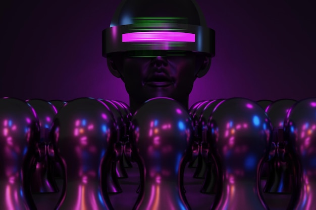 Metaverse vr mundo simulación juegos cyberpunk estilo robot digital ai 3d ilustración renderizado dispositivo de realidad virtual
