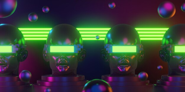 Metaverse vr realidad virtual con juegos en red de simulación cyberpunk gamer fondo 3d renderizado ilustración scifi ai robot tecnología