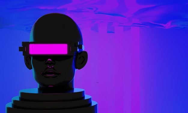 Metaverse vr simulação jogos estilo cyberpunk ilustração 3d robô digital renderização de realidade virtual