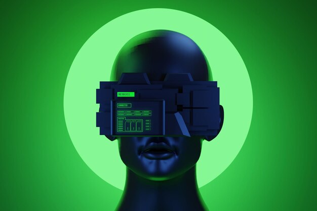 Metaverse vr simulación juegos cyberpunk digital robot 3d ilustración renderizado realidad virtual