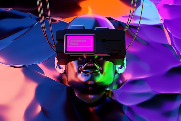 Metaverse vr simulación juegos cyberpunk digital robot 3d ilustración renderizado realidad virtual