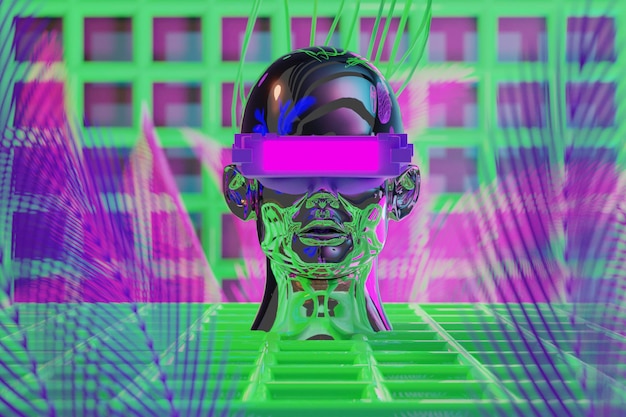 Metaverse vr-Simulationsspiele im Cyberpunk-Stil digitaler Roboter 3D-Illustration, die virtuelle Realität wiedergibt