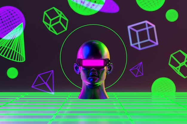 Metaverse vr-Simulationsspiele im Cyberpunk-Stil digitaler Roboter 3D-Illustration, die virtuelle Realität wiedergibt