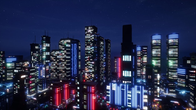 Metaverso ciudad y cyberpunk concepto 3d render