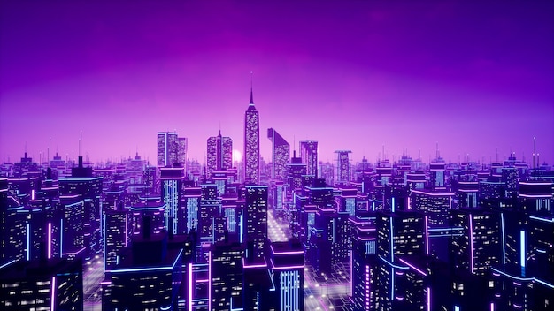 Metaverso ciudad y cyberpunk concepto 3d render