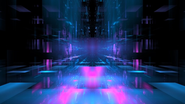 Metaverso de la ciudad digital matriz Ciudad digital tecnológica futurista estructuras brillantes del ciberespacio renderizado en 3D