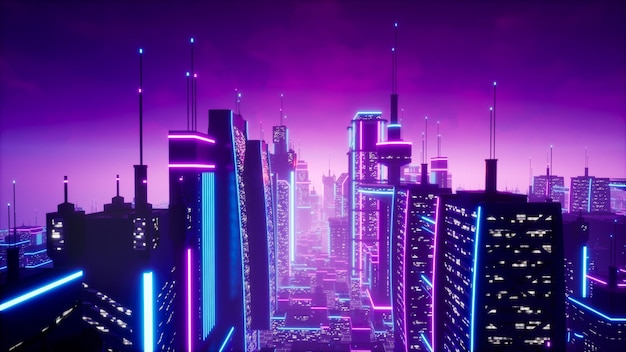 Foto metaverso ciudad o cyberpunk concepto 3d render