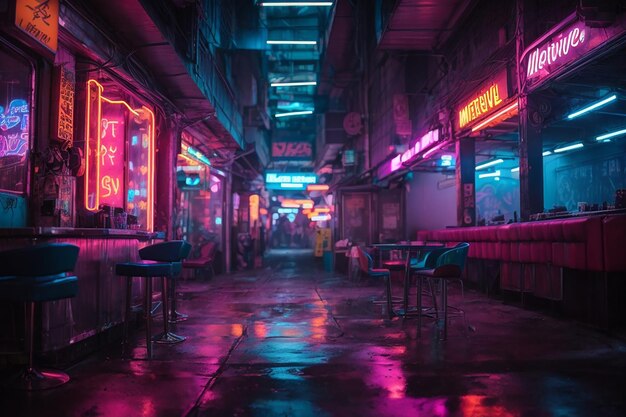 Metaverso Cyberpunk Alley Interior Distrito NeonLit