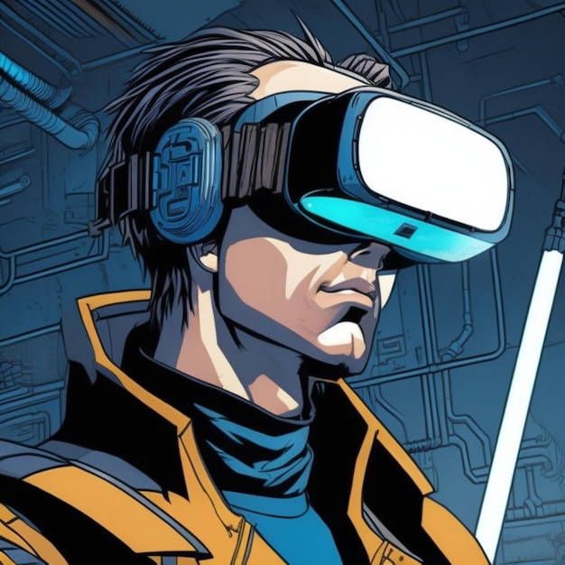 Metaverso futurista cyberpunk experimentando realidade virtual