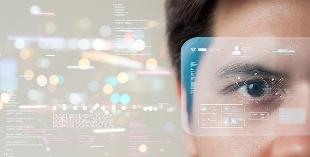 El metaverso hombre usando realidad aumentada en pantalla virtual tecnología del futuro