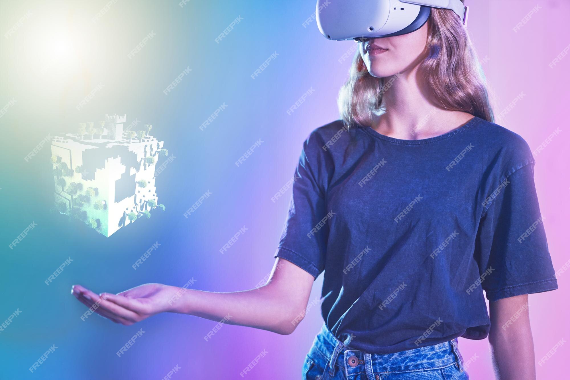 Holograma virtual de guarda-roupa com roupas jovem no fone de ouvido  digitalizando seu armário com metaverso com roupas de avatar menina jogando  jogo vr com realidade aumentada em casa ilustração vetorial