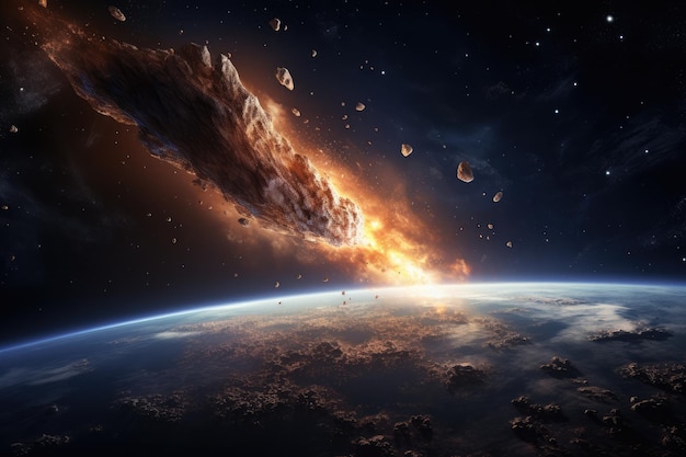 Meteorito que brilla intensamente al entrar en la atmósfera de la Tierra Ai generativo ultrarrealista