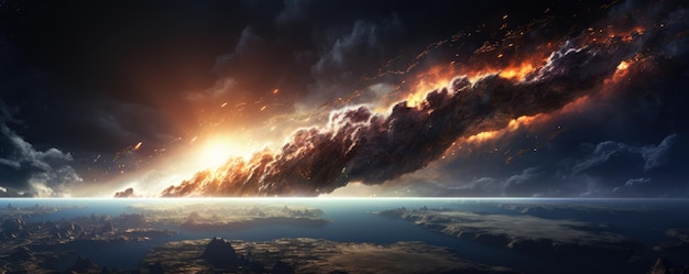 Meteoro brilhando ao entrar na atmosfera da Terra panorama ultra realista Generative Ai