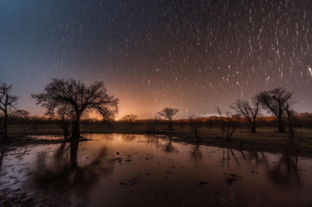 Meteorregen am Himmel Strom wunderschöner Meteoriten Landschaft mit Sternschnuppen Generative KI