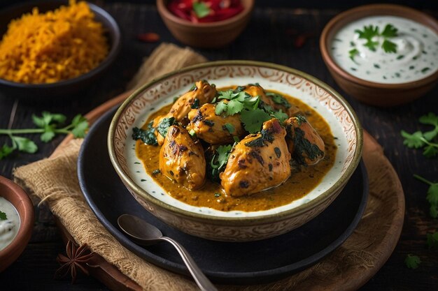 Foto methi-hühnchen mit gewürz-joghurt