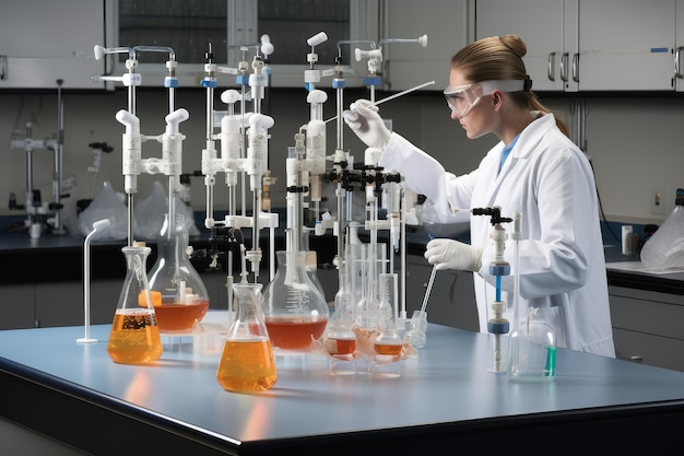 Métodos de extração e processamento sendo demonstrados no laboratório de química