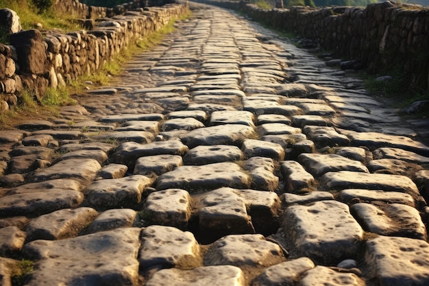 Foto métodos históricos de construcción de carreteras romanas piedras antiguas carreteras romanas históricas generadas por ia