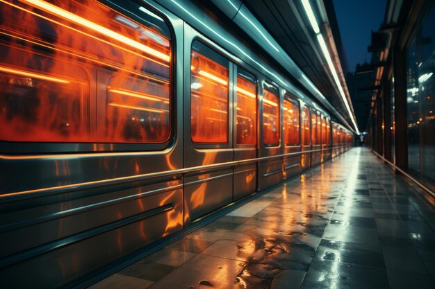 Metro con desenfocamiento de movimiento en la estación creada con IA generativa