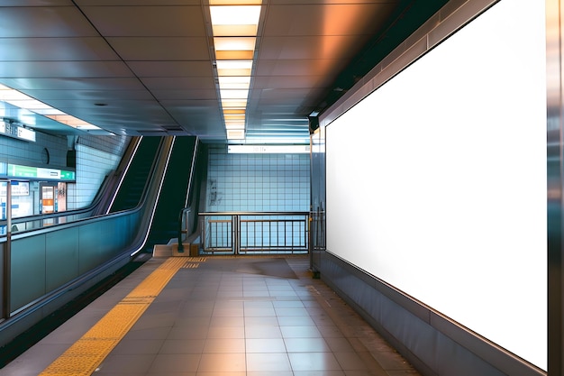 un metro con una línea amarilla en el suelo y un letrero que dice salida