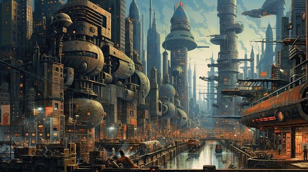 metrópole cyberpunk cidade futurista fundo