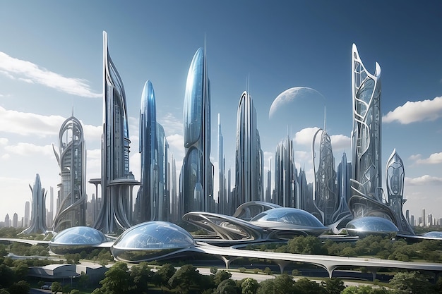 La metrópolis futurista 3D de la arquitectura orgánica