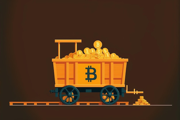 Meu carrinho cheio de bitcoins com fundo. ilustração digital de IA