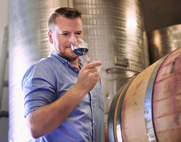 Meu desafio é fazer o melhor vinho possível das uvas Foto recortada de um homem desfrutando de degustação de vinhos em sua destilaria