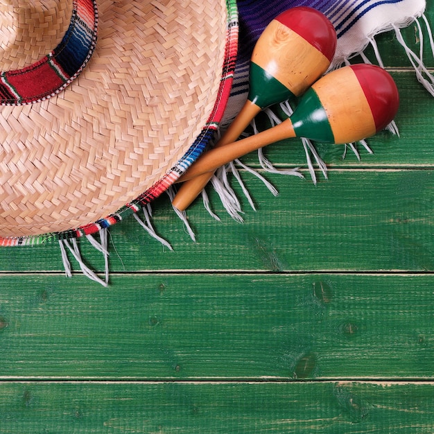 Foto méxico cinco de mayo fundo formato sombrero quadrado mexicano