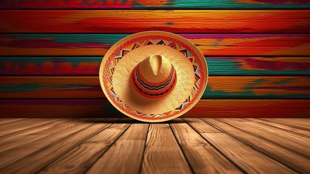 México Cinco de mayo fondo de madera Sombrero mexicano AI generativa