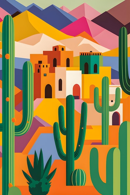 México paisaje diseño plano ilustración verano mexicano