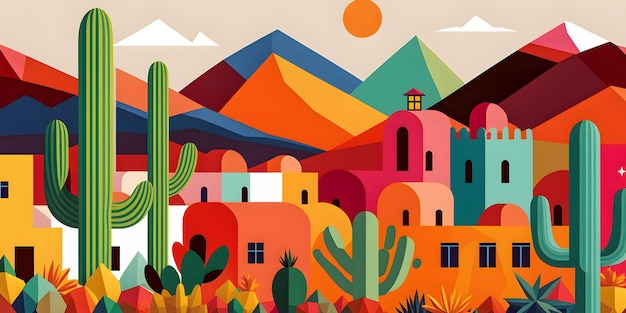 México paisaje diseño plano ilustración verano mexicano