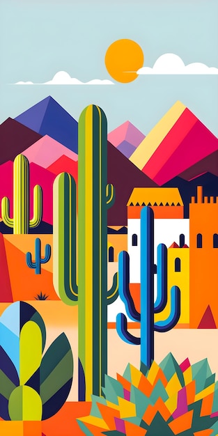 México paisaje diseño plano ilustración verano mexicano