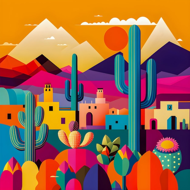 México paisaje diseño plano ilustración verano mexicano