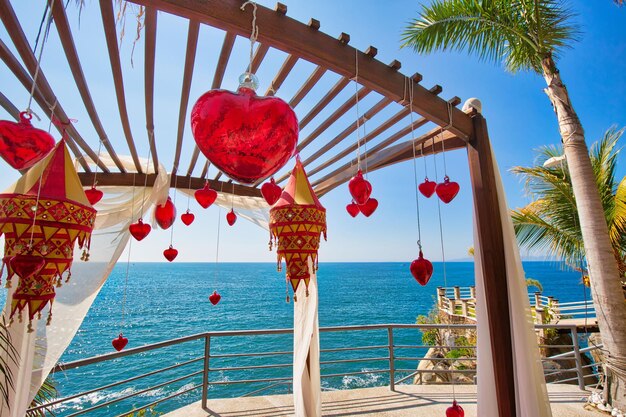 Foto méxico puerto vallarta romántico restaurante de lujo con paisajes oceánicos en la bahía de banderas